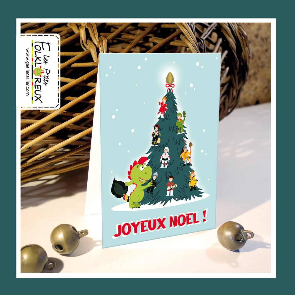 Carte de vœux Dragon de Noël Les P tits Folkloreux