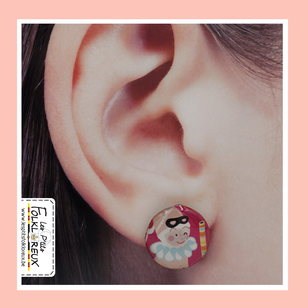 Boucle d oreille en résine Pierrot rose Les P tits Folkloreux